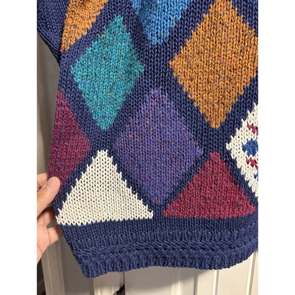 Vintage 90s St Johns Bay Sweater Ramie Cotton Sweater Large Geometric Chunky - Picture 2 of 4